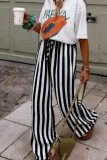 High Waist Striped Printed Straight Leg Pants