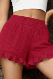 Solid Color High Elastic Waist Ruffle Edge Shorts