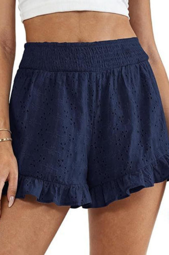Solid Color High Elastic Waist Ruffle Edge Shorts