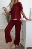 Knitted Short Sleeved T-shirt Pants 2-piece Set