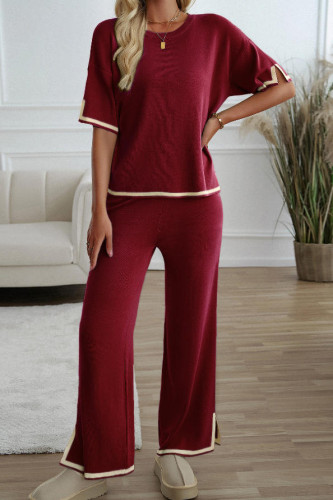 Knitted Short Sleeved T-shirt Pants 2-piece Set