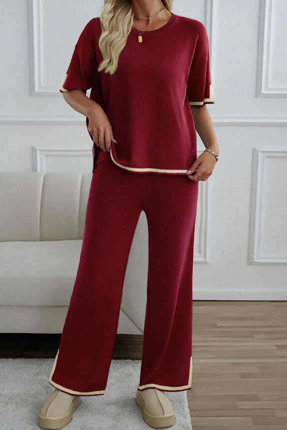 Knitted Short Sleeved T-shirt Pants 2-piece Set