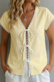 Large Size Solid Color Lace Short Sleeved Shirt