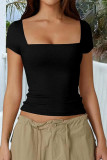 Square Neck Solid Color Short Sleeved T-shirt