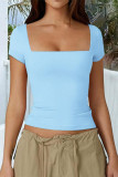 Square Neck Solid Color Short Sleeved T-shirt
