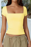 Square Neck Solid Color Short Sleeved T-shirt