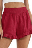 Solid Color High Elastic Waist Ruffle Edge Shorts