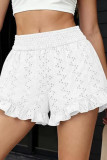 Solid Color High Elastic Waist Ruffle Edge Shorts