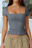 Square Neck Solid Color Short Sleeved T-shirt