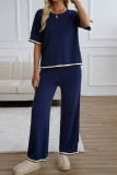 Knitted Short Sleeved T-shirt Pants 2-piece Set
