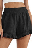 Solid Color High Elastic Waist Ruffle Edge Shorts
