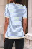 Round Neck Striped Knitted Short Sleeved T-shirt