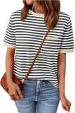 Round Neck Striped Knitted Short Sleeved T-shirt