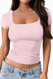 Solid Color U-neck Slim Fit Short Sleeved T-shirt