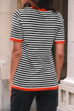 Round Neck Striped Knitted Short Sleeved T-shirt