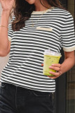 Round Neck Striped Knitted Short Sleeved T-shirt