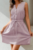 V-neck Sleeveless Drawstring Waist Cinching Dress