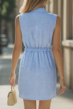V-neck Sleeveless Drawstring Waist Cinching Dress