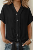 Solid Color V-neck Short Sleeved Ruffled Shirt