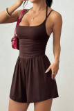 Solid Color Sleeveless Camisole Jumpsuit Shorts