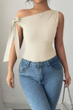 Solid Color Diagonal Shoulder Strap T-shirt