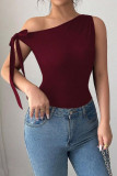 Solid Color Diagonal Shoulder Strap T-shirt