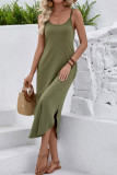 U-neck Solid Color Suspender Sleeveless Dress