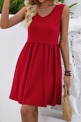 V-neck Solid Color Sleeveless Vest Dress