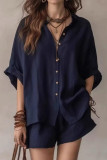 Solid Color Loose Shirt Shorts 2-piece Set