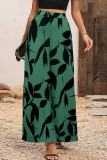 Leaf Print Chiffon Wide Leg Pants