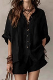 Solid Color Loose Shirt Shorts 2-piece Set