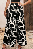 Leaf Print Chiffon Wide Leg Pants
