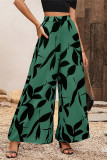 Leaf Print Chiffon Wide Leg Pants