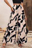 Leaf Print Chiffon Wide Leg Pants