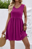 V-neck Solid Color Sleeveless Vest Dress