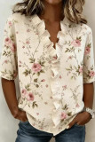 Floral Printed Short Sleeved V-neck Shirt