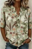 Floral Printed Short Sleeved V-neck Shirt
