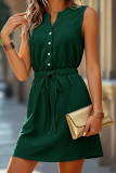 V-neck Sleeveless Drawstring Waist Cinching Dress