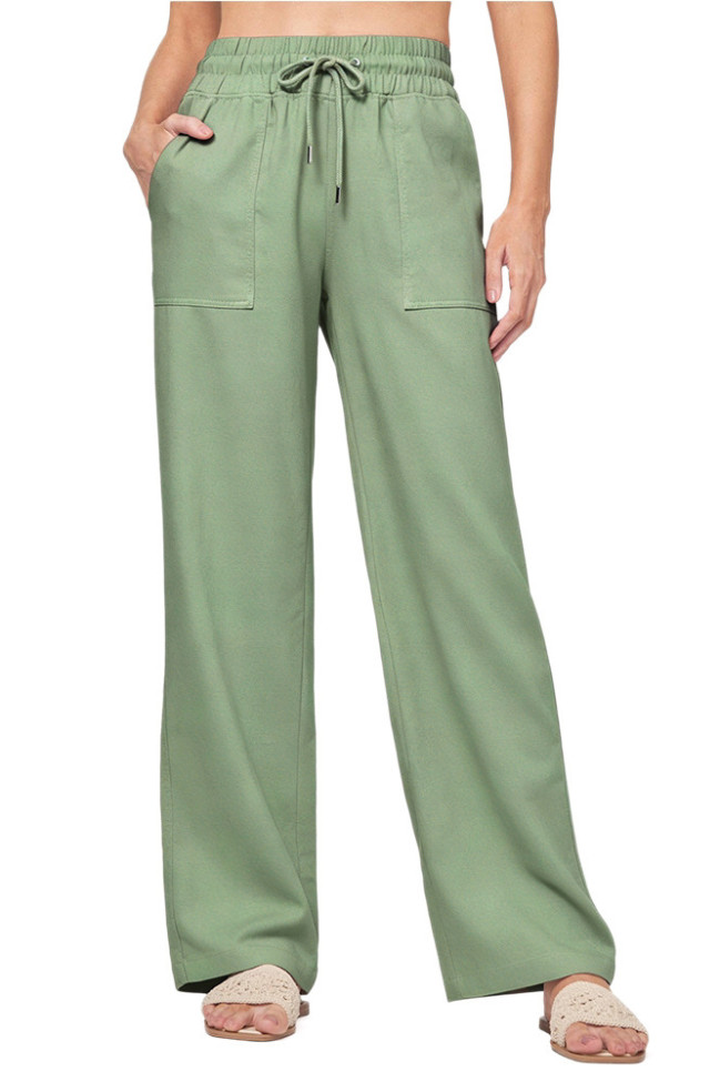 High Waisted Wide Leg Casual Trousers
