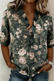 Floral Printed Short Sleeved V-neck Shirt
