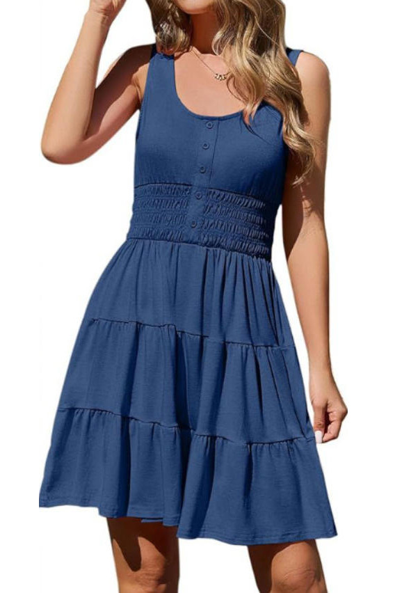 U-neck Sleeveless Waist Cinched Dress