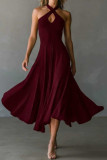 Retro Backless Halter Neck Sleeveless Dress