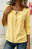 Square Neck Solid Color Seven Quarter Sleeved Shirt