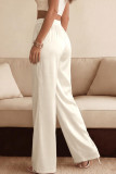Solid Color Lace Patchwork Satin Wide Leg Pants