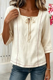 Square Neck Solid Color Seven Quarter Sleeved Shirt