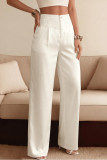 Solid Color Lace Patchwork Satin Wide Leg Pants