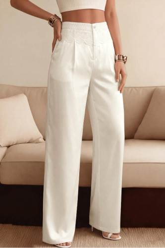 Solid Color Lace Patchwork Satin Wide Leg Pants