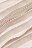 Solid Color V-neck Waist Cinched Pleated Dress