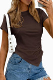 Asymmetric Round Neck Short Sleeved Pleated Shirt