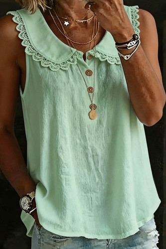 Solid Color Lapel Lace Button Sleeveless Vest